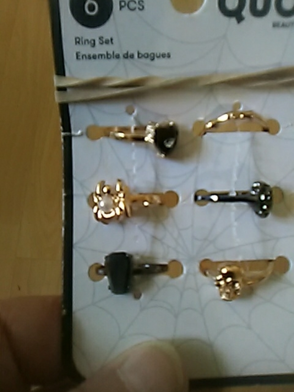 Gold and Black Mixed Mini Stack Rings - Goth Skull Coffin Spider Set